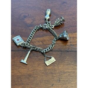 Vintage Wells Sterling Silver Charm Bracelet Mixed 6 Charms I Love You‎ Book